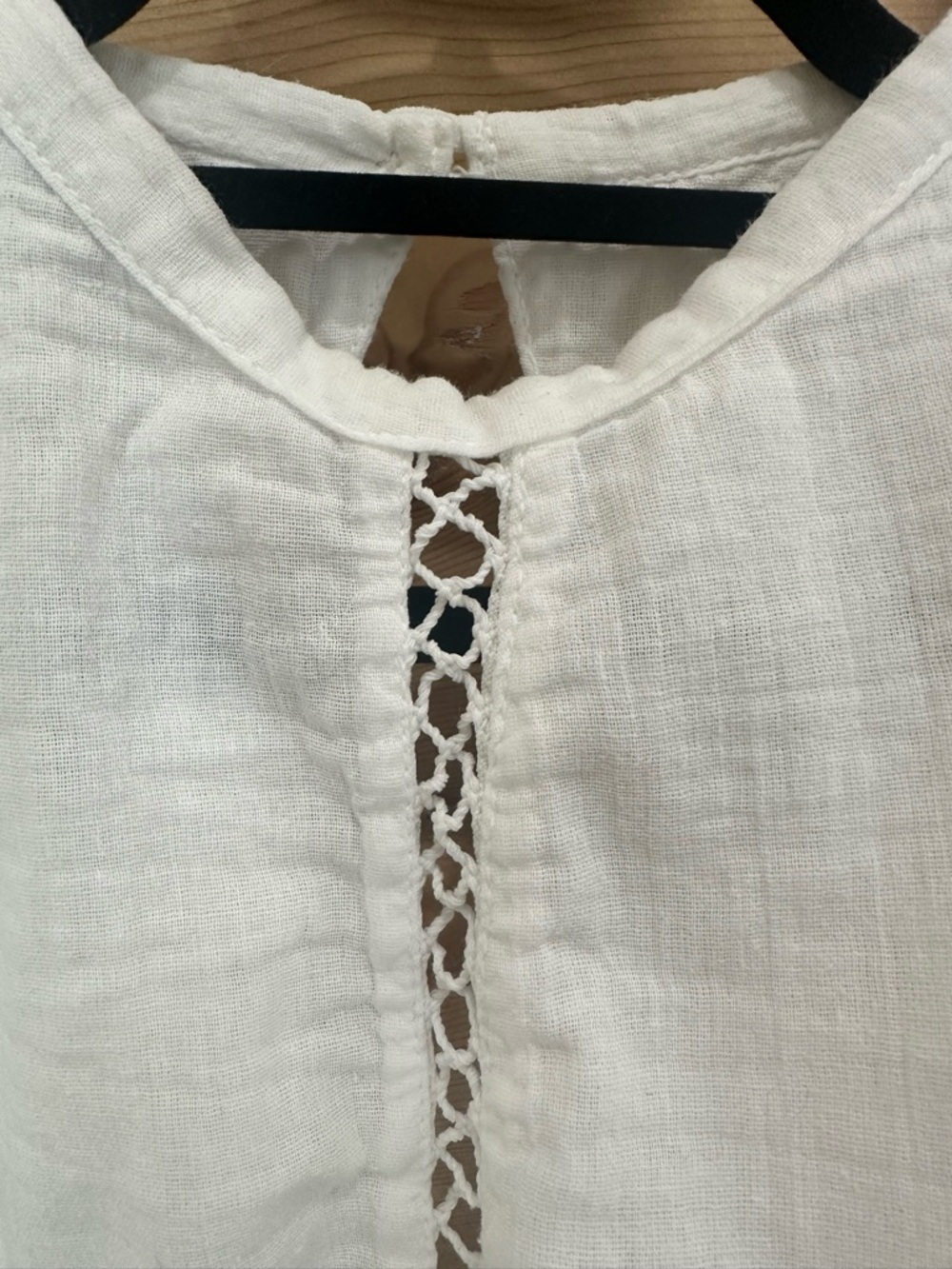Jen's Pirate Booty White Lace-Trim Peasant Tie Crop Blouse - Picture 6 of 10